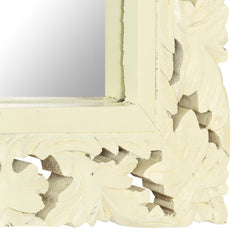 Hand-carved white solid mango wood mirror, 31.5x19.7 inches.