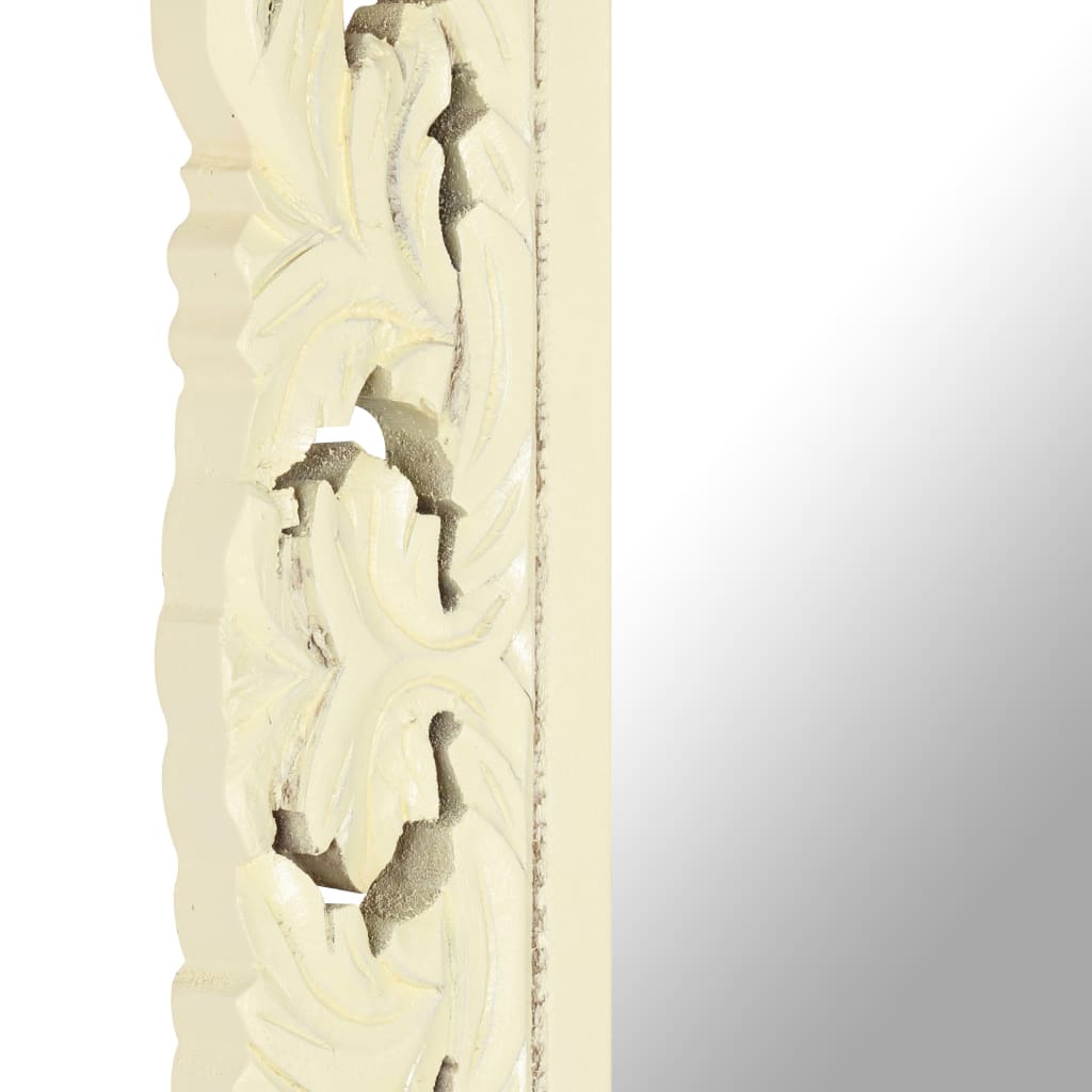 Hand-carved white solid mango wood mirror, 31.5 by 19.7 inches.