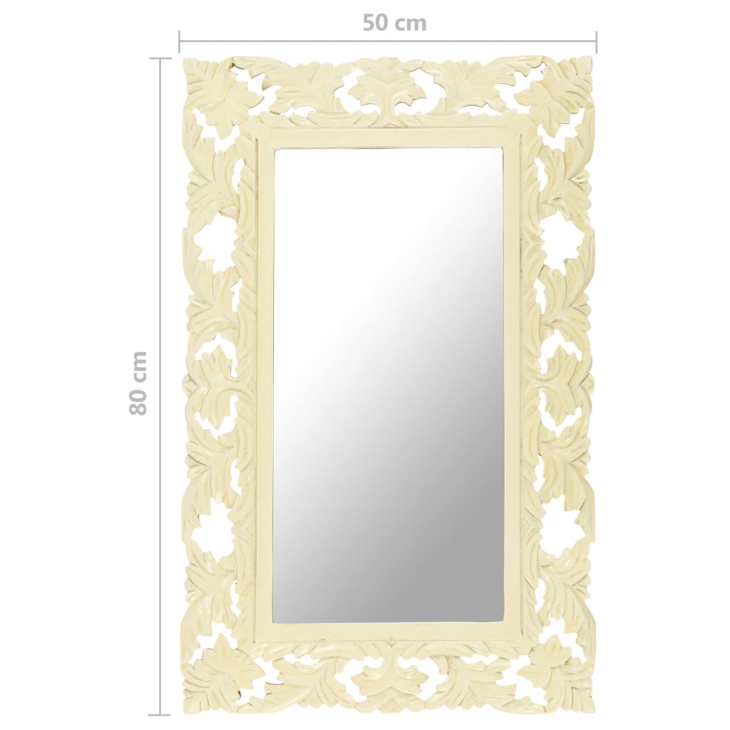 Hand-carved white solid mango wood mirror, 31.5 by 19.7 inches.