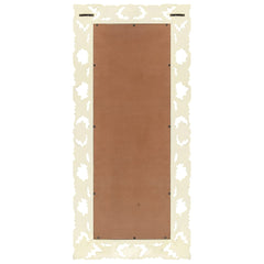 Hand-carved white solid mango wood mirror, 43.3 by 19.7 inches, with ornate frame.