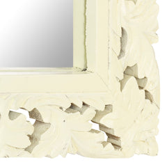 Hand-carved white solid mango wood mirror, 43.3x19.7 inches, with ornate frame.