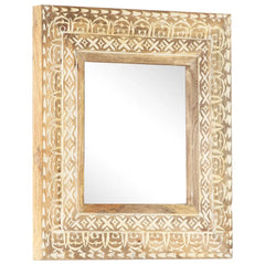 Square hand-carved mango wood mirror, 19.7x19.7x1 inches, with intricate border design.