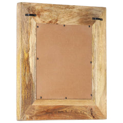 Square hand-carved mango wood mirror, 19.7x19.7x1 inches, showing back with hanging hardware.
