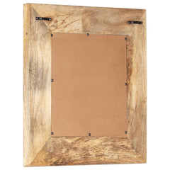 Square hand-carved mango wood mirror, 19.7x19.7x1 inches, with visible wood grain and hanging hardware.