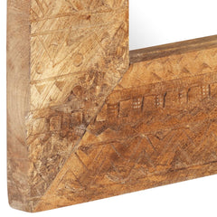 Hand-carved solid mango wood mirror frame with intricate geometric patterns, 43.3x19.7x1 inches.