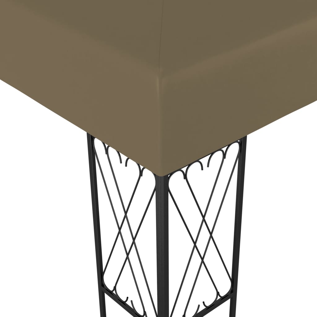 Taupe fabric gazebo with 118.1x118.1-inch canopy and steel frame.