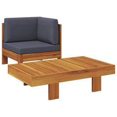 Wooden Lounge Set Natural wood, Dark grey cushions