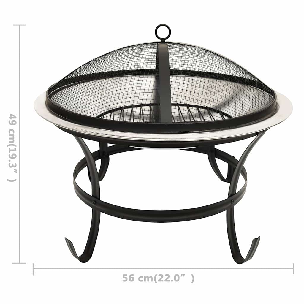2-in-1 Fire Pit and BBQ with Poker 22x22x19.3 Stainless Steel