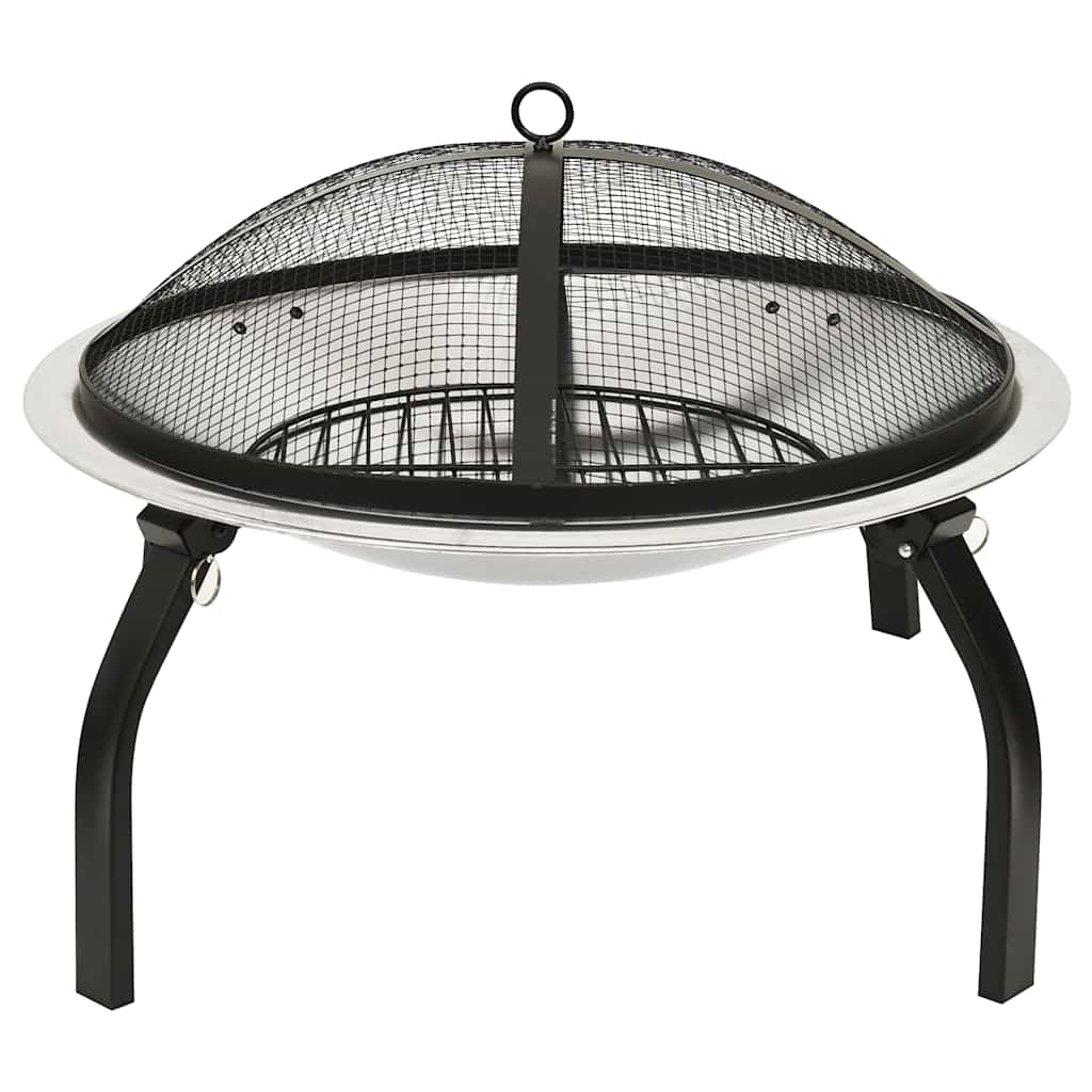2-in-1 Fire Pit and BBQ with Poker 22x22x19.3 Stainless Steel