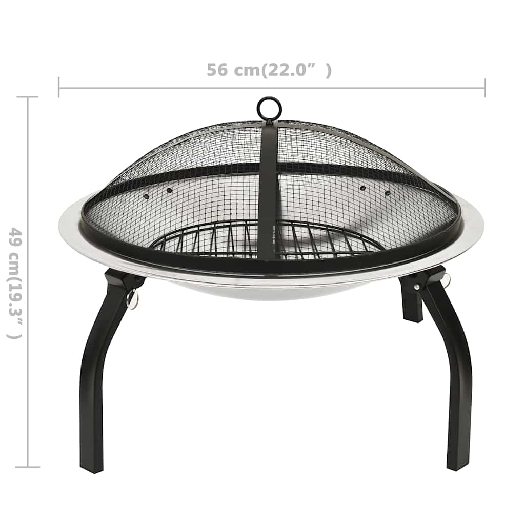 2-in-1 Fire Pit and BBQ with Poker 22x22x19.3 Stainless Steel