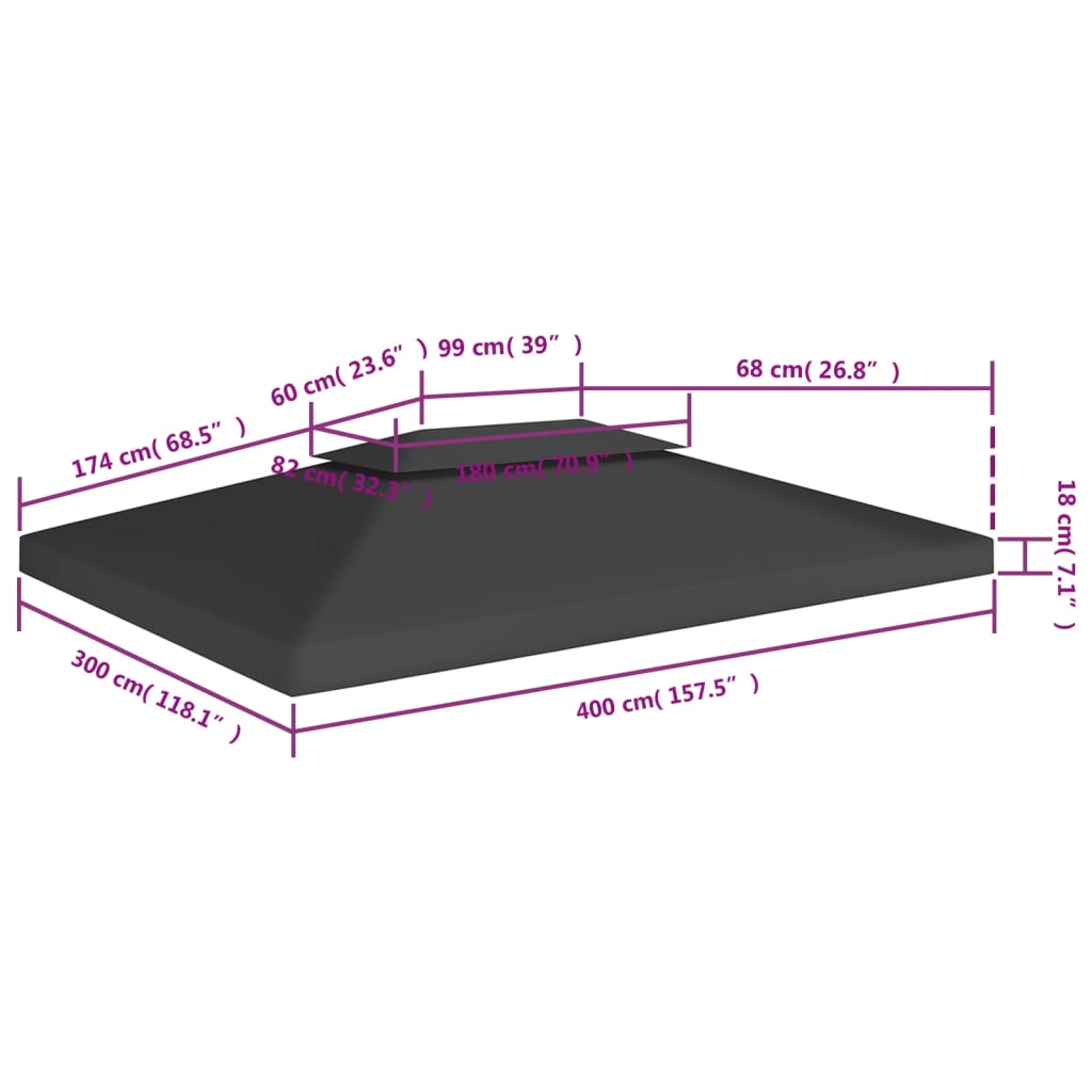 2-Tier Gazebo Top Cover 1 oz/ft?? 13.1'x9.8' Black