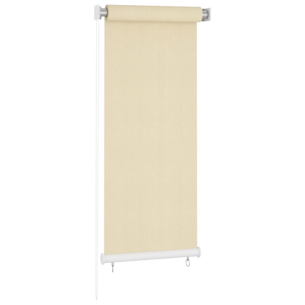 Cream-colored HDPE outdoor roller blind measuring 23.6 by 55.1 inches.