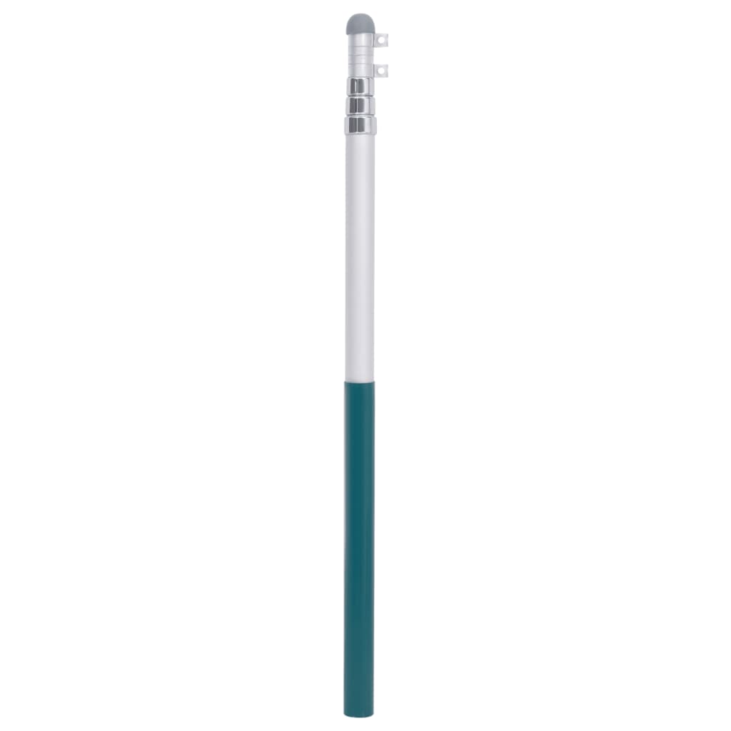 Silver telescopic aluminum flagpole extending up to 13.1 feet with a ground sleeve and hardware.