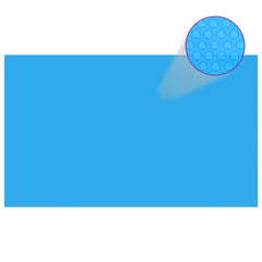 Blue rectangular solar pool cover, 196.9x118.1 inches, PE material.