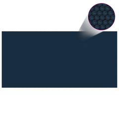 Black and blue floating PE solar pool cover film, 177.2x86.6 inches, with air chambers.