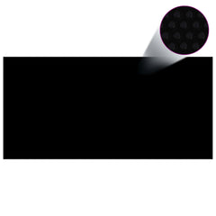 Black and blue floating PE solar pool cover film, 177.2x86.6 inches, with air chambers.