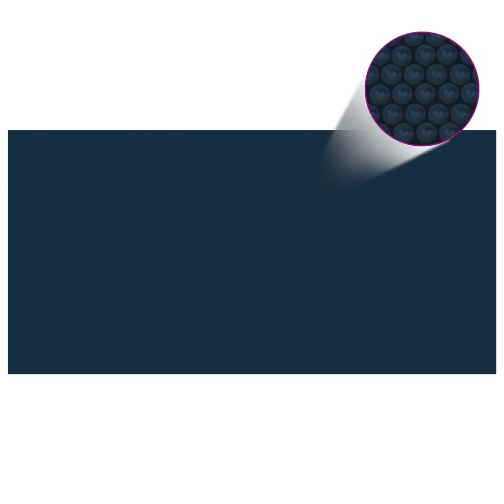 Black and blue Bostome floating PE solar pool cover, 288.2x144.1 inches, with bubble texture.