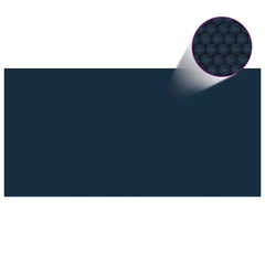 Black and blue Bostome floating PE solar pool cover, 288.2x144.1 inches, with bubble texture.