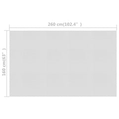 Gray 102.4 x 63-inch PE solar pool cover film with dimensions diagram.