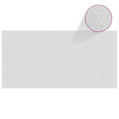 Gray floating PE solar pool cover film, 288.2 by 144.1 inches, with bubble texture detail.