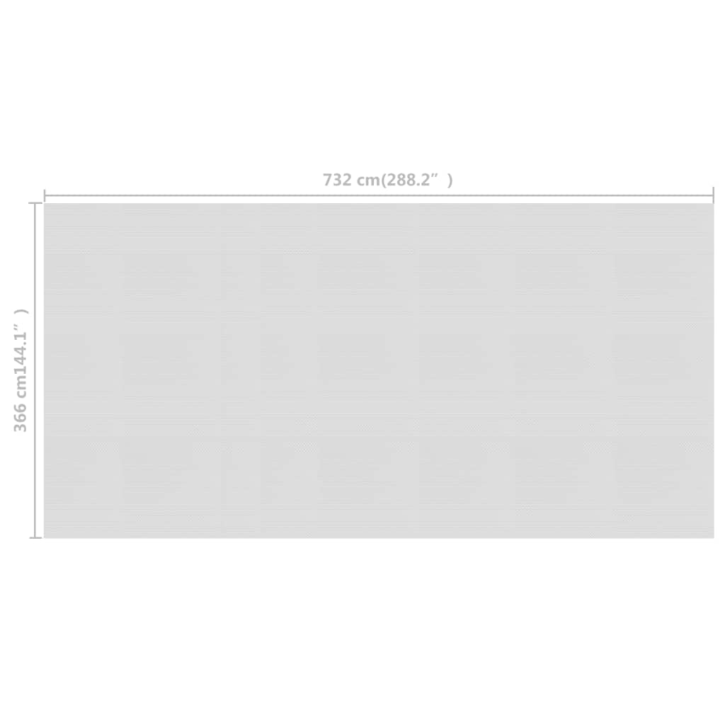 Gray floating PE solar pool cover film measuring 288.2 by 144.1 inches.
