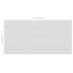 Gray floating PE solar pool cover film measuring 288.2 by 144.1 inches.