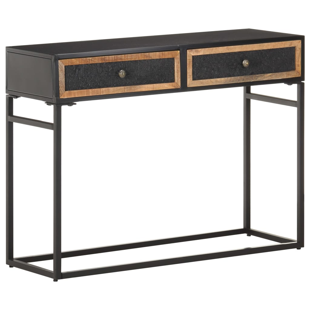 Console Table Black, Brown Solid Mango Wood, Iron, MDF Medium
