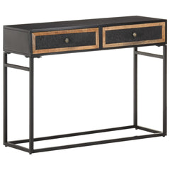 Console Table Black, Brown Solid Mango Wood, Iron, MDF Medium