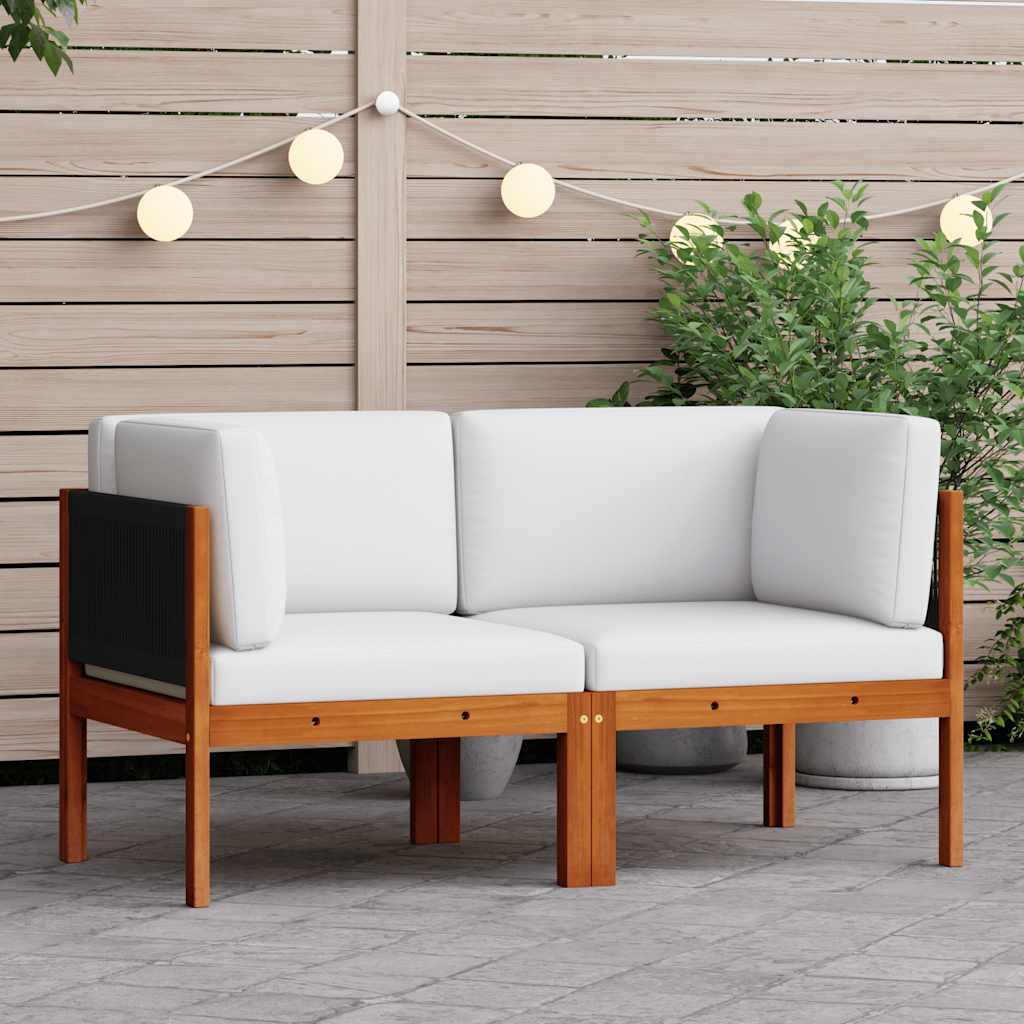 Corner Sofa Cream White Solid Acacia Wood, Rope Medium Modular