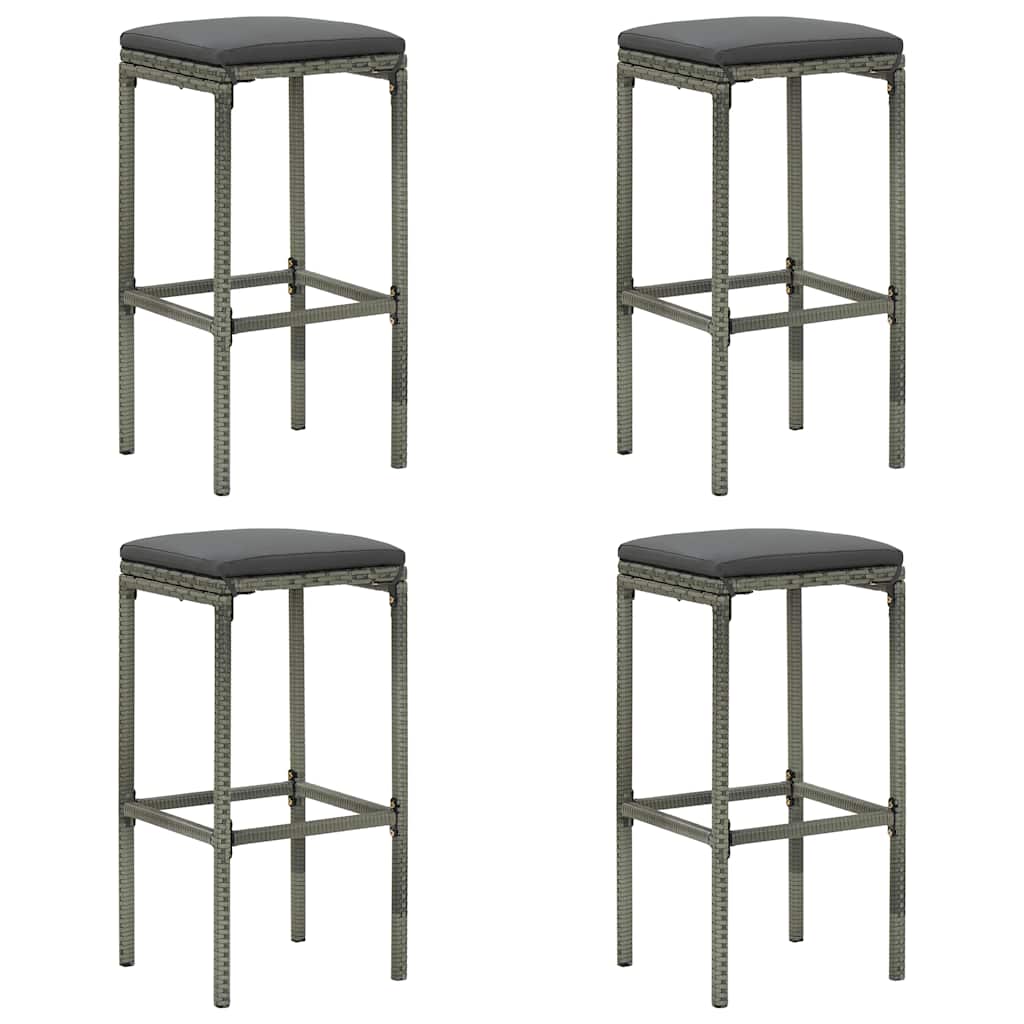 Bar Stool Set of 4 Grey PE Rattan Standard Footrest