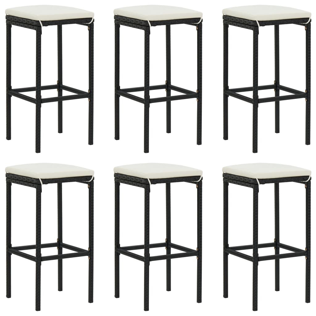 Bar Stool Set of 6 Black frame with cream white cushion PE rattan