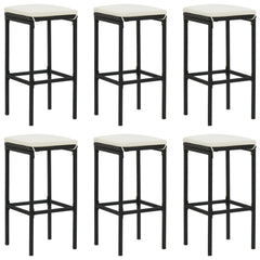 Bar Stool Set of 6 Black frame with cream white cushion PE rattan