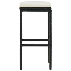 Bar Stool Set of 6 Black frame with cream white cushion PE rattan