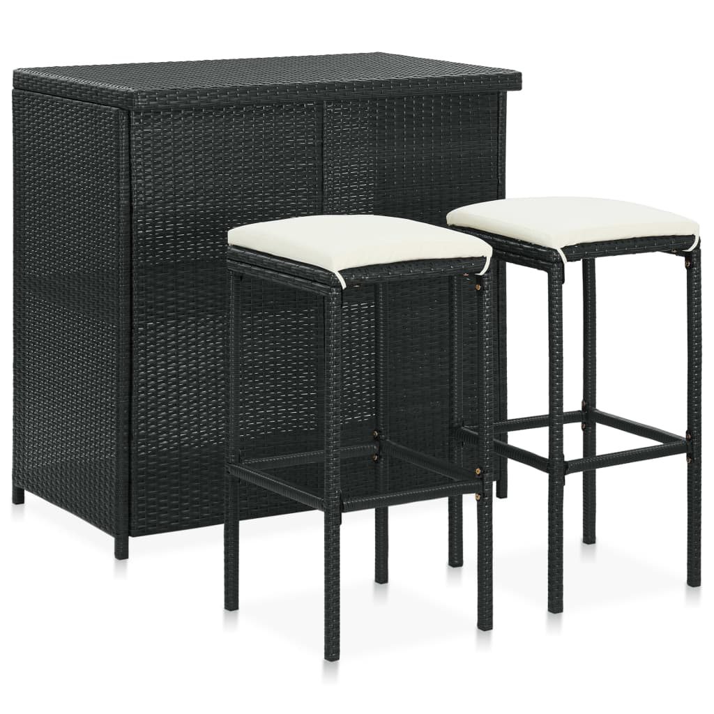 Bar Set Black, Cream White PE rattan, steel, polyester Compact