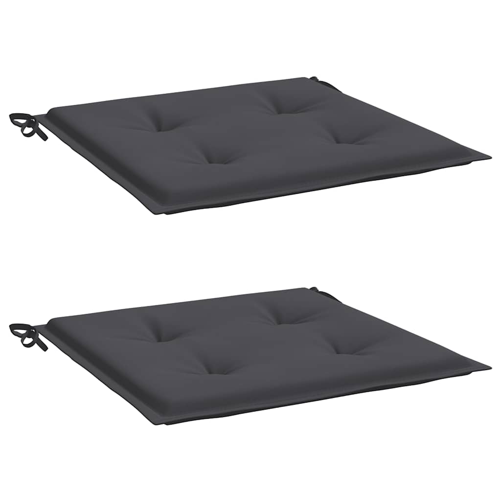 Two anthracite Oxford fabric garden chair cushions, each 15.7x15.7x1.6 inches with ties.