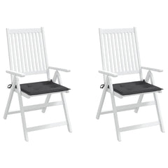 Two anthracite Oxford fabric garden chair cushions, each 15.7x15.7x1.6 inches, with ties.