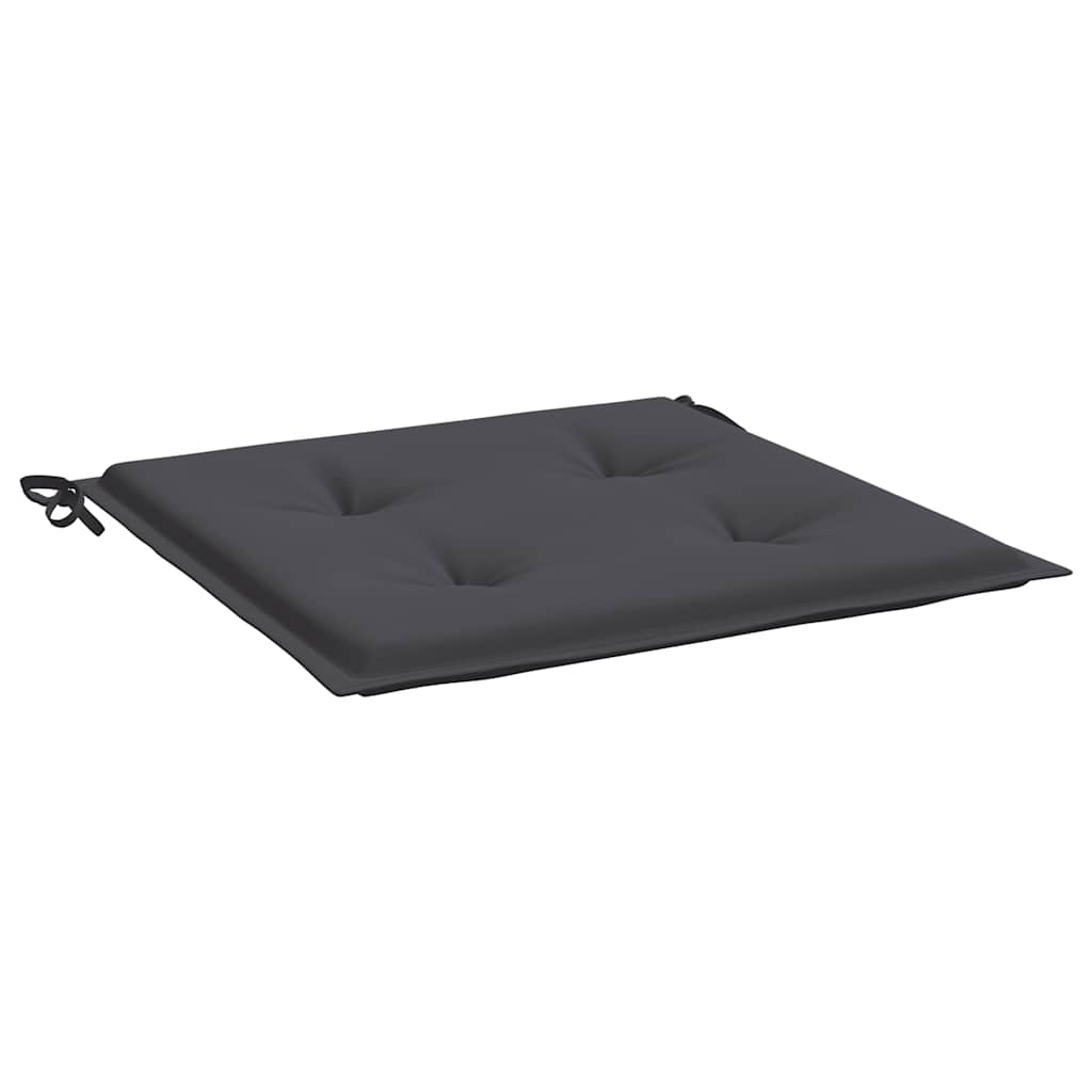 Two anthracite Oxford fabric garden chair cushions, each 15.7x15.7x1.6 inches with ties and tufting.