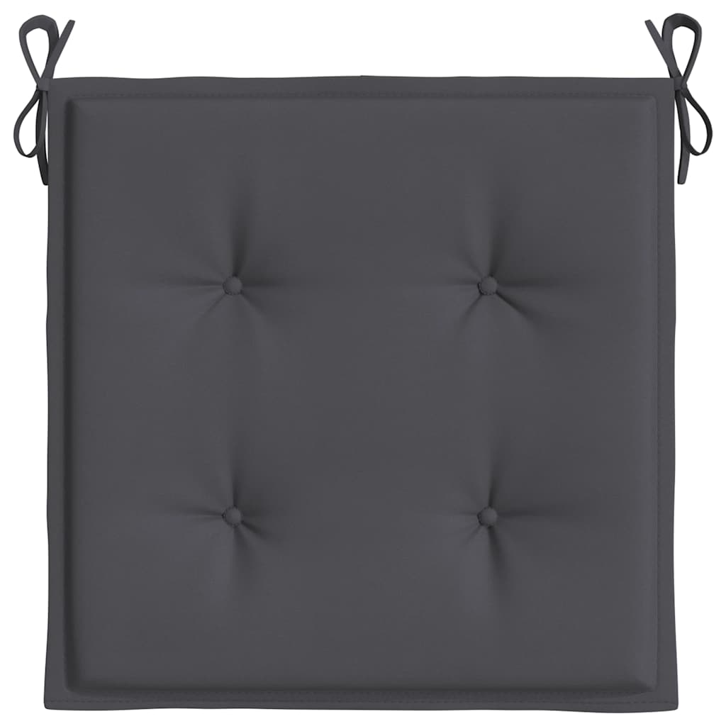Two anthracite Oxford fabric garden chair cushions, each 15.7x15.7x1.6 inches, with ties and tufted design.