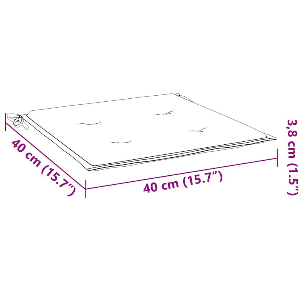 Diagram of two anthracite Oxford fabric garden chair cushions, each 15.7x15.7x1.6 inches, with dimensions marked.