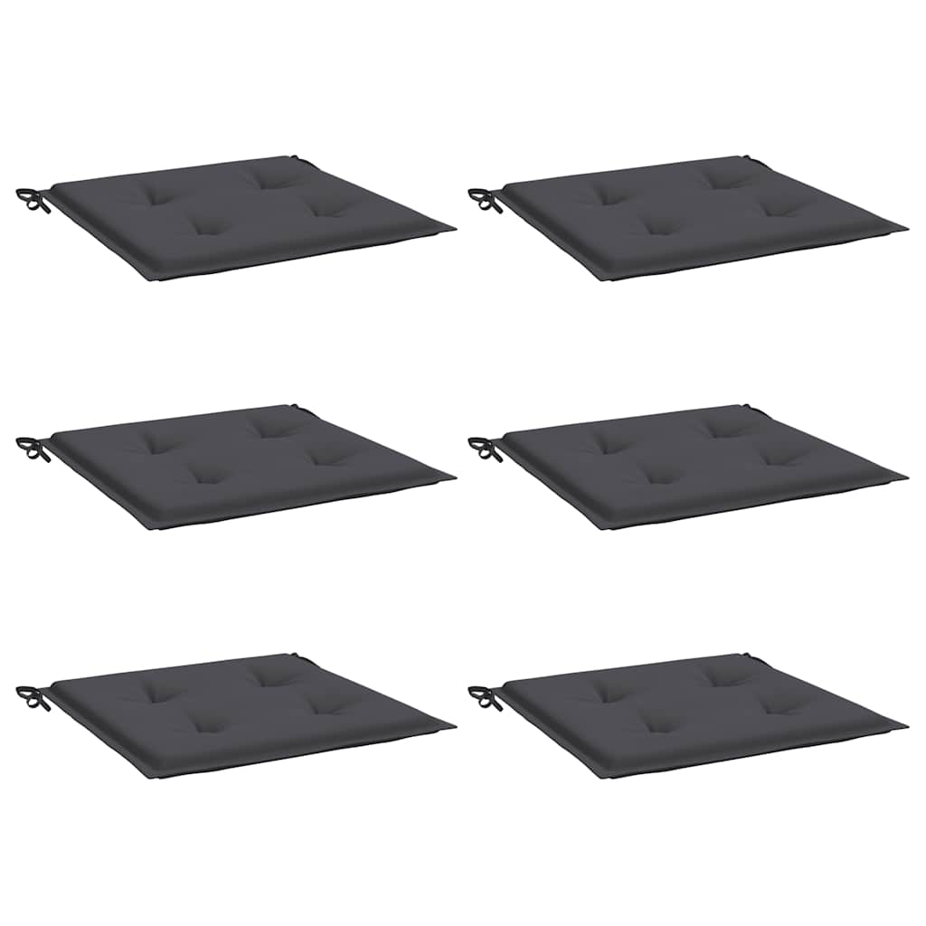 Six anthracite Oxford fabric garden chair cushions with ties, shown from multiple angles.