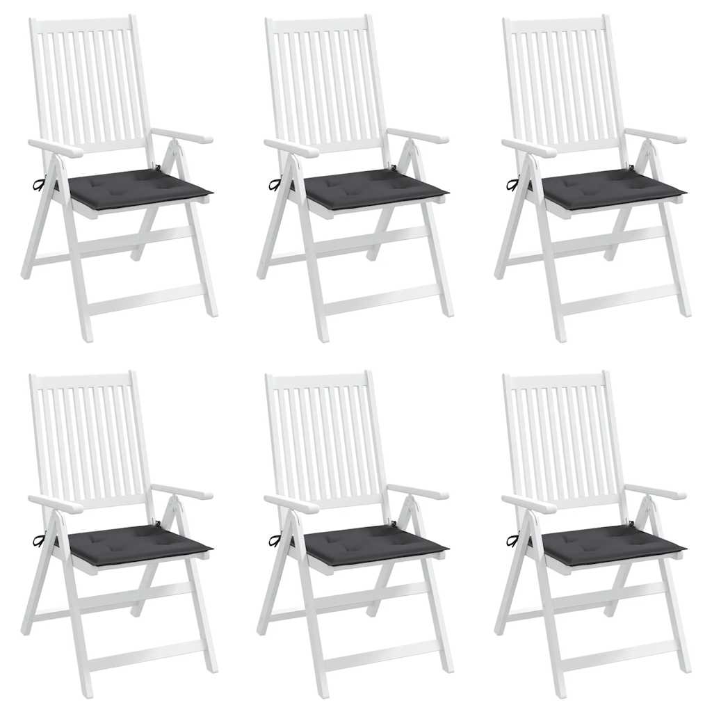 Set of six anthracite Oxford fabric garden chair cushions with ties.