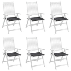 Set of six anthracite Oxford fabric garden chair cushions with ties.