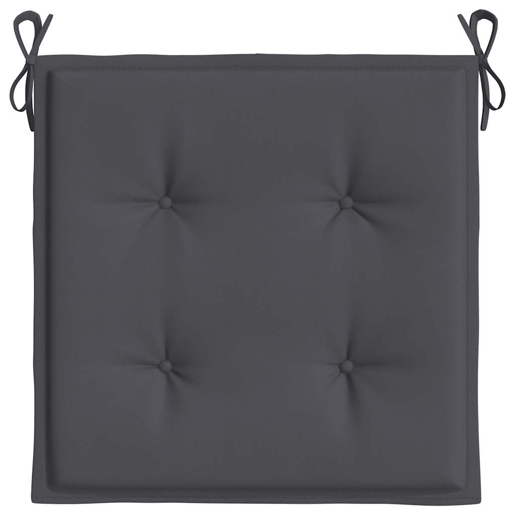 A 6-pack of anthracite Oxford fabric garden chair cushions with ties and tufting.