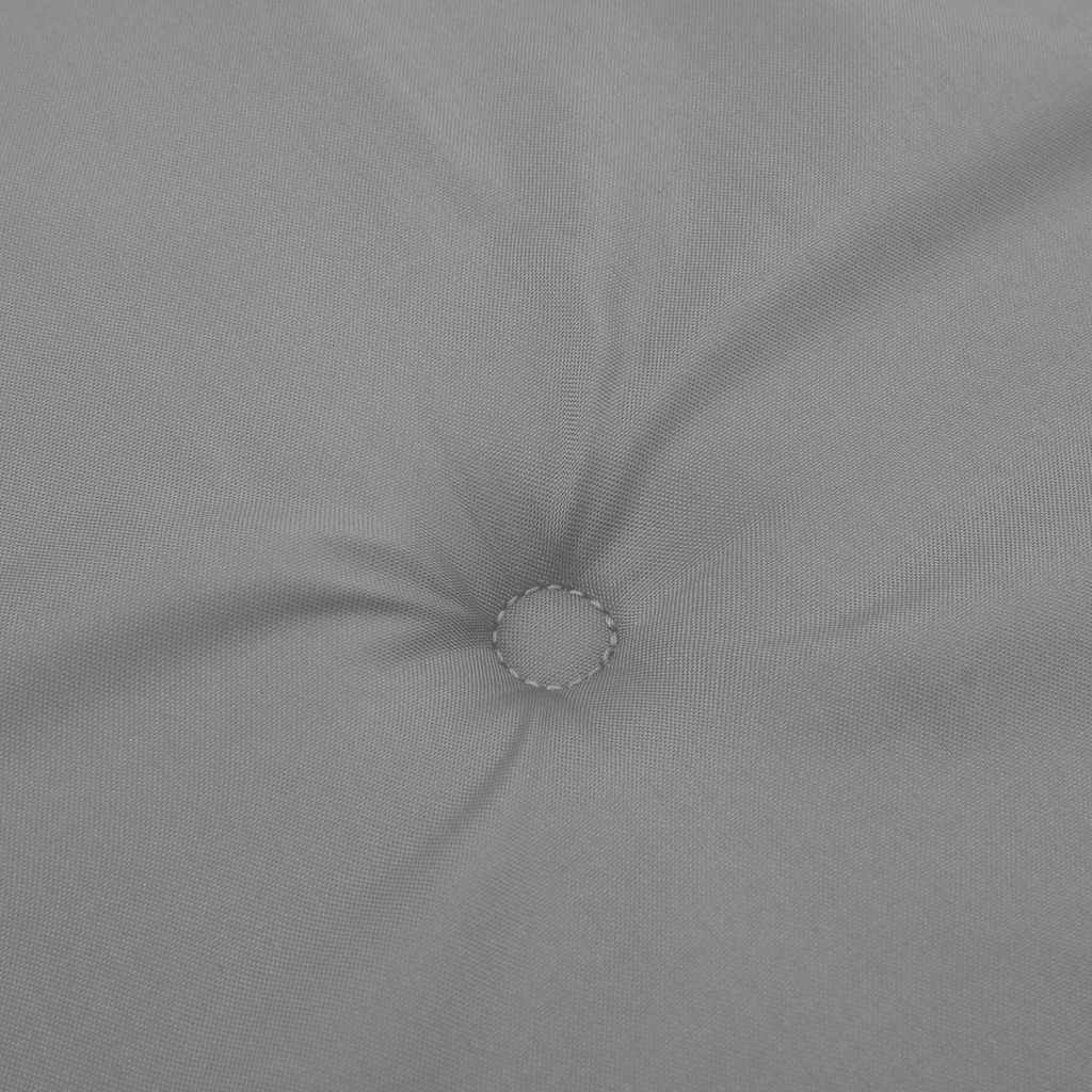 Gray Oxford fabric garden chair cushion with button tufting and ties, 15.7x15.7x1.6 inches.