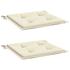 Two cream Oxford fabric garden chair cushions with ties, 15.7x15.7x1.6 inches.