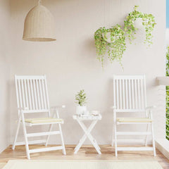 Two cream Oxford fabric garden chair cushions with ties, 15.7x15.7x1.6 inches.