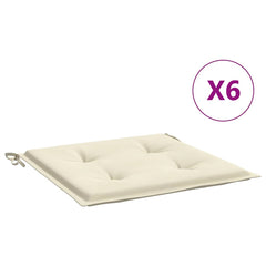 Cream Oxford fabric garden chair cushions, 6-pack, 15.7x15.7x1.6 inches, with ties.