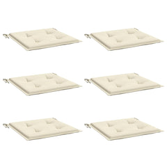 Set of six cream Oxford fabric garden chair cushions, each 15.7x15.7x1.6 inches with ties.
