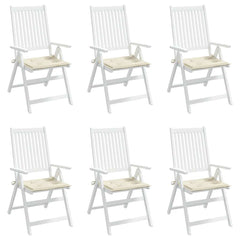 Set of six cream Oxford fabric garden chair cushions, each 15.7x15.7x1.6 inches.