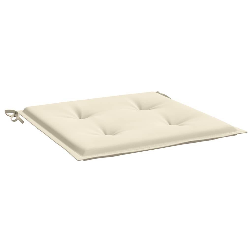 Cream Oxford fabric garden chair cushion with tufted padding and ties, 15.7x15.7x1.6in.